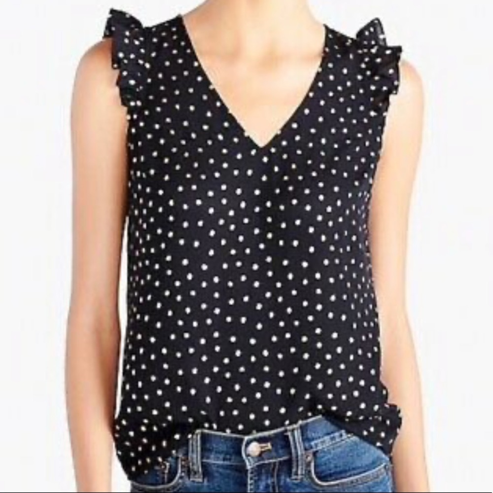 J.Crew Gold Polka Dot Print Navy Blouse